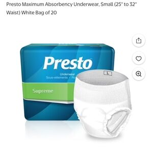 Presto Supreme Maximum Absorbency Underwear - White